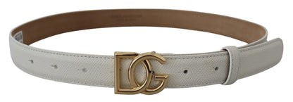 Dolce & Gabbana White Leather Gold DG Logo Buckle Belt Women