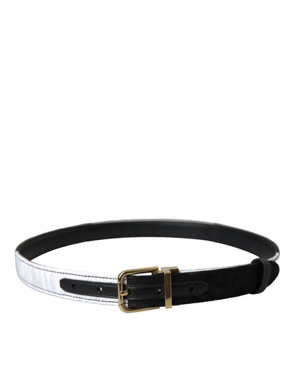 Dolce & Gabbana Black White Patchwork Gold Metal Buckle Belt