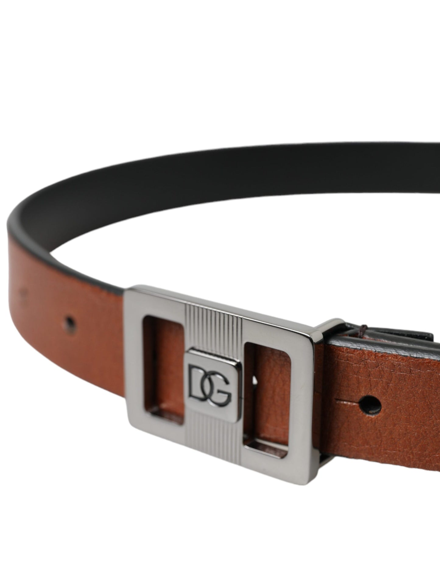 Dolce & Gabbana Dark Brown Leather Square Metal Buckle Belt