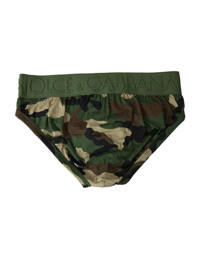 Dolce & Gabbana Green Camouflage Logo Cotton Mid Slip Underwear