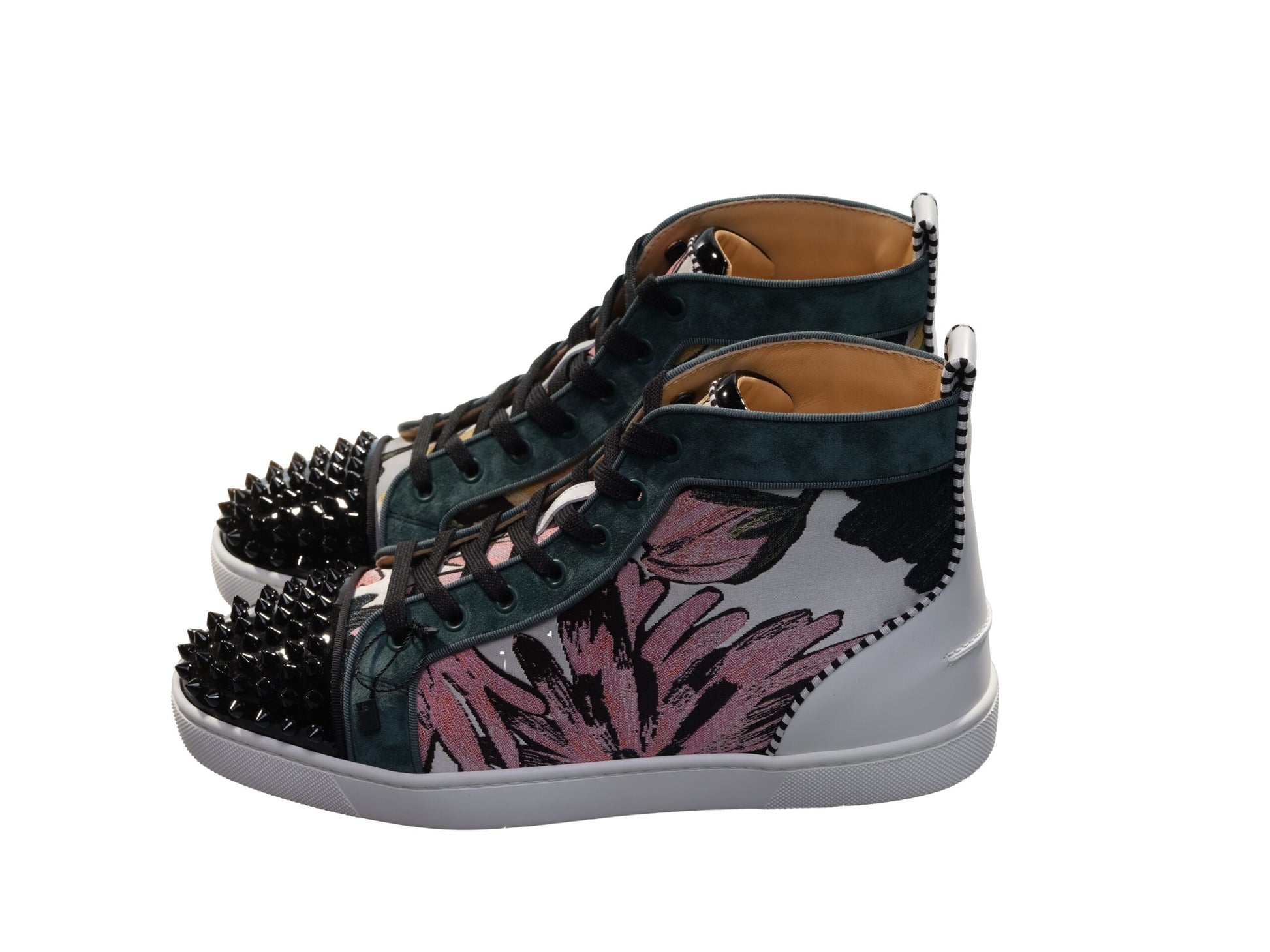 Christian Louboutin Louis Spikes Orlato Flat Printed Fabric Patterned High Top Sneakers