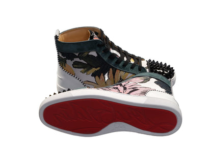 Christian Louboutin Louis Spikes Orlato Flat Printed Fabric Patterned High Top Sneakers