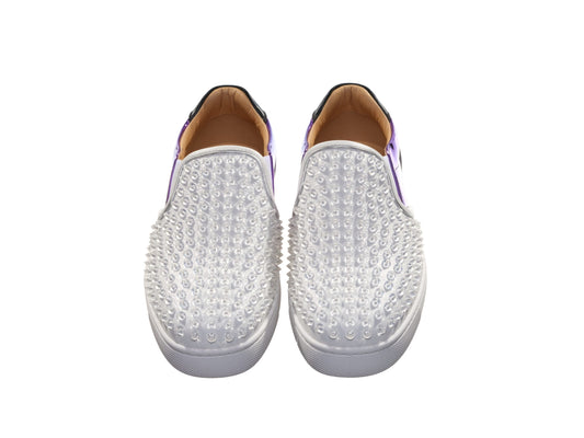 Christian Louboutin Sailor Boat Orlato Spikes Flat White Studded Slip On Shoes