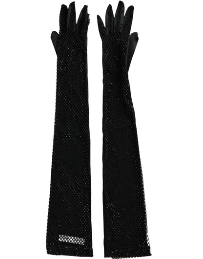 Dolce & Gabbana Women Black Mesh Net Elbow Length Gloves