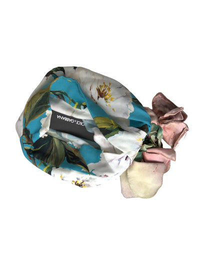 Dolce & Gabbana Blue Floral Motif Turban Head Hat Women