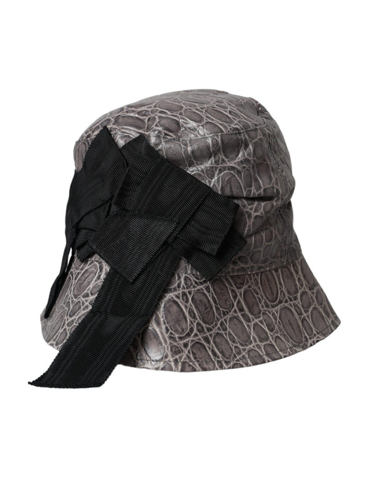 Dolce & Gabbana Black Gray Patterned Leather Bucket Hat