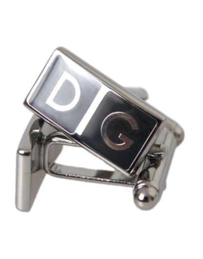 Dolce & Gabbana Silver Plated Metal Brass DG Logo Pin Cufflinks