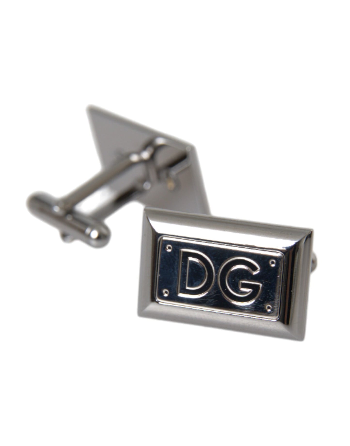 Dolce & Gabbana Silver Plated Metal Brass DG Logo Pin Cufflinks