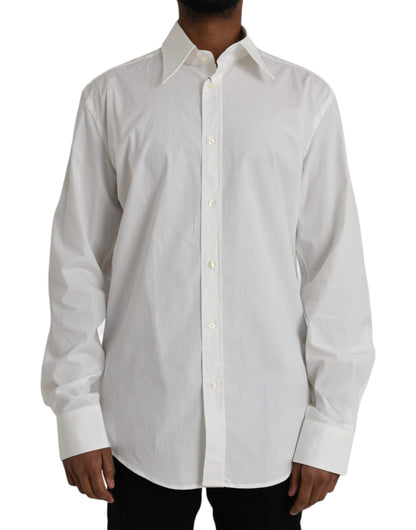 Dolce & Gabbana White Cotton Dress Slim Fit GOLD Shirt