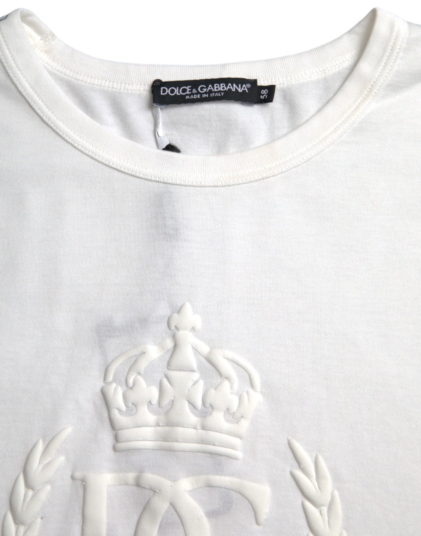 Dolce & Gabbana White Logo Embossed Cotton Crewneck T-shirt