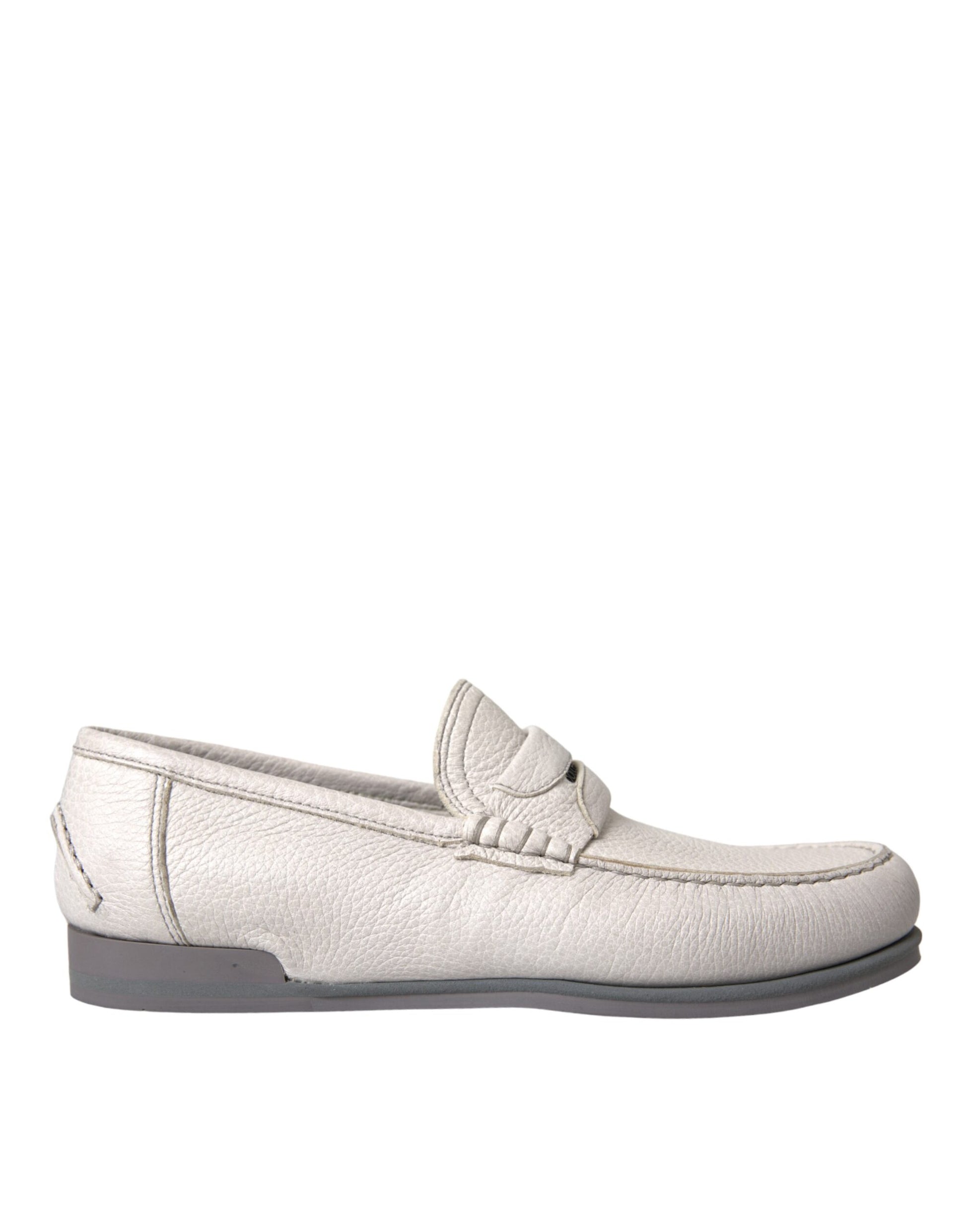 Dolce & Gabbana White Gray Leather Slip Mocassin Shoes Loafer