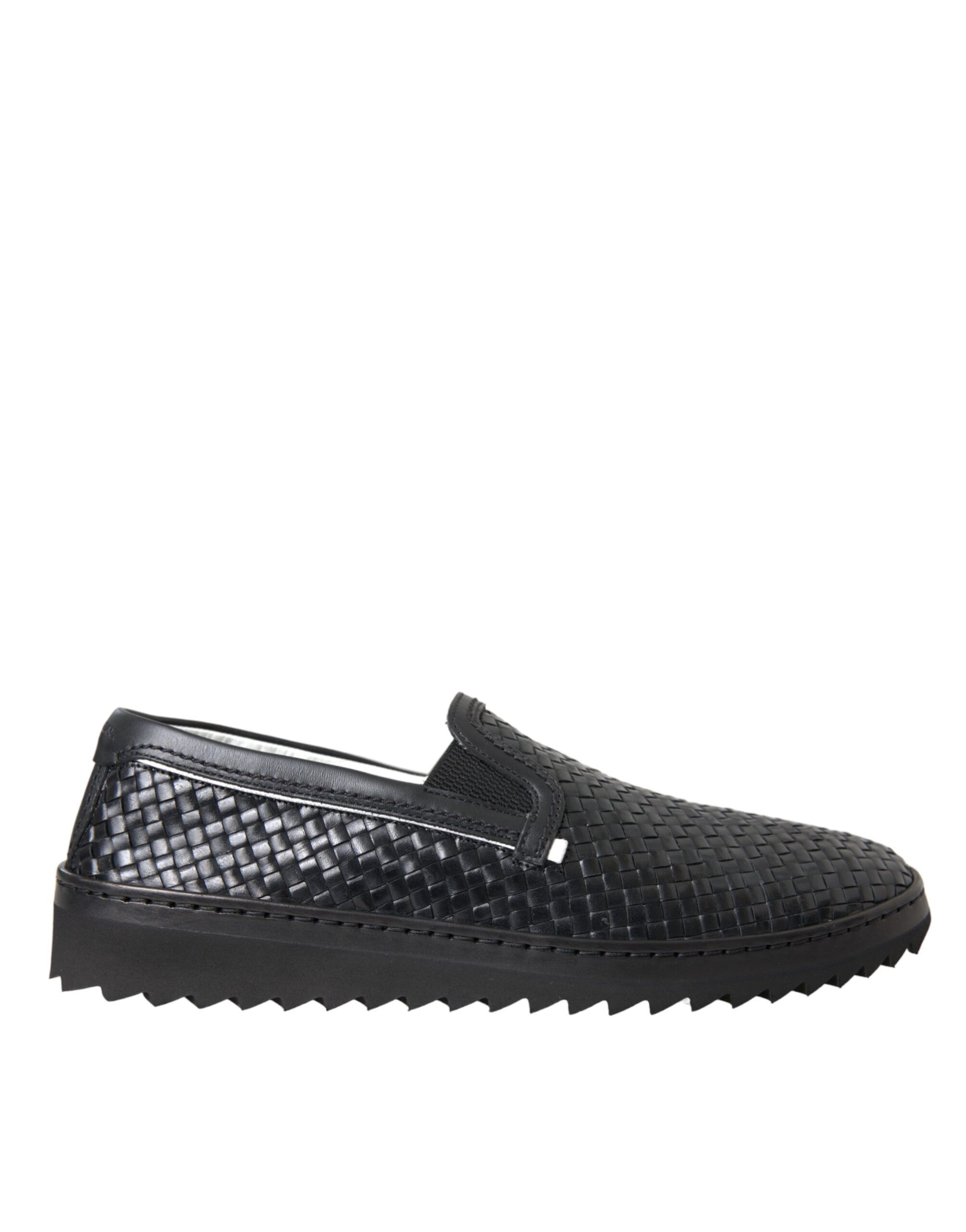 Dolce & Gabbana Black Woven Buffalo Leather Men Loafers Shoes