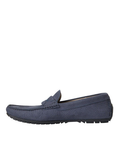 Dolce & Gabbana Blue Calf Leather Slip On Moccasin Shoes