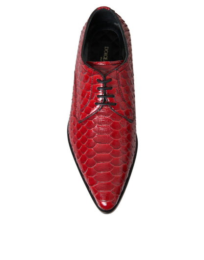 Dolce & Gabbana Red Textured Varnished Derby Men Formal Shoes