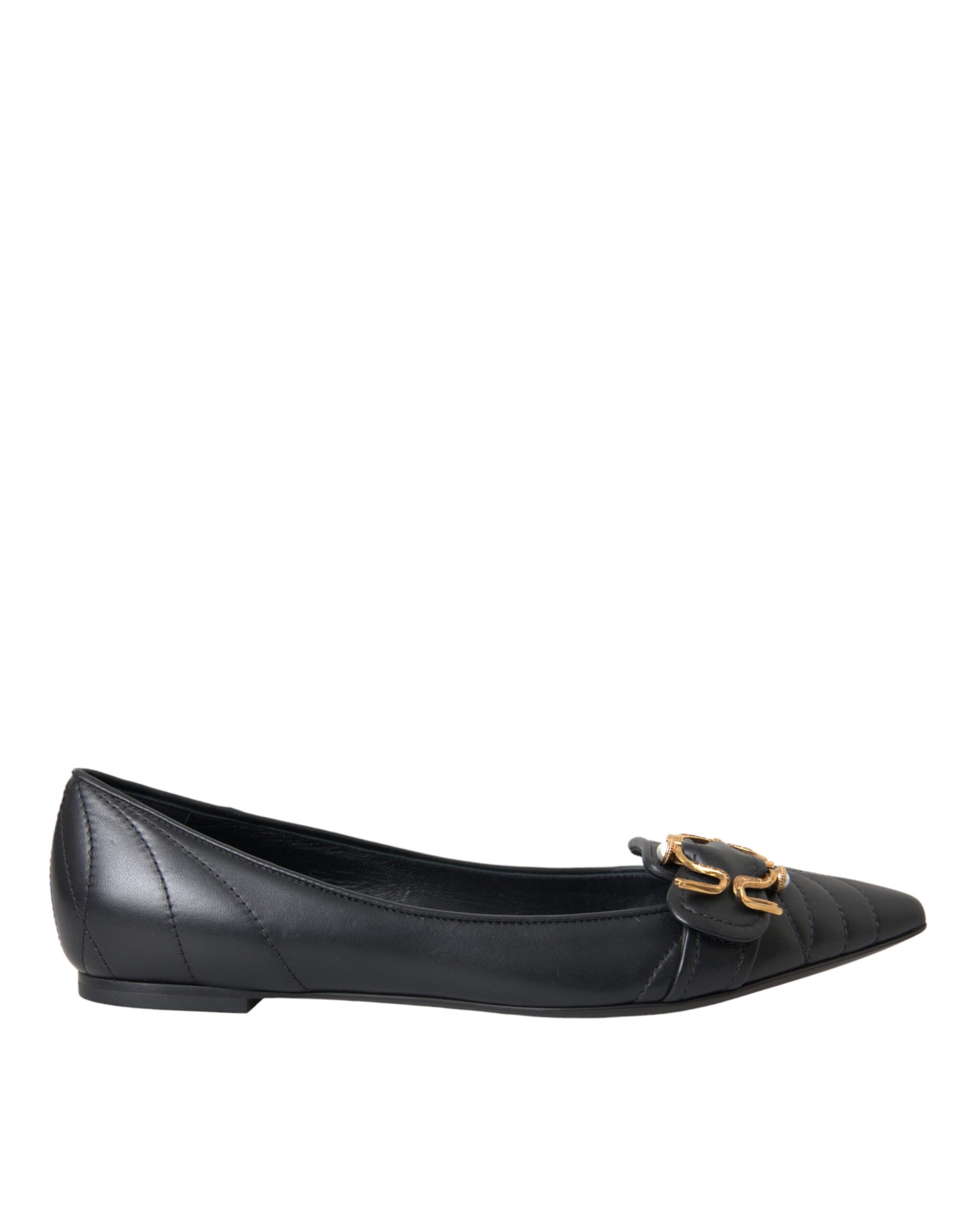 Dolce & Gabbana Black Devotion Leather Pointy Flats Shoes