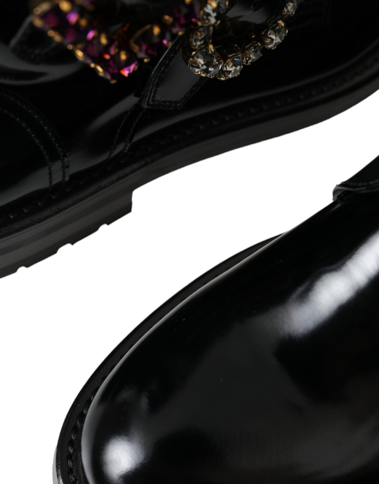 Dolce & Gabbana Black Leather Crystal Buckles Boots Shoes