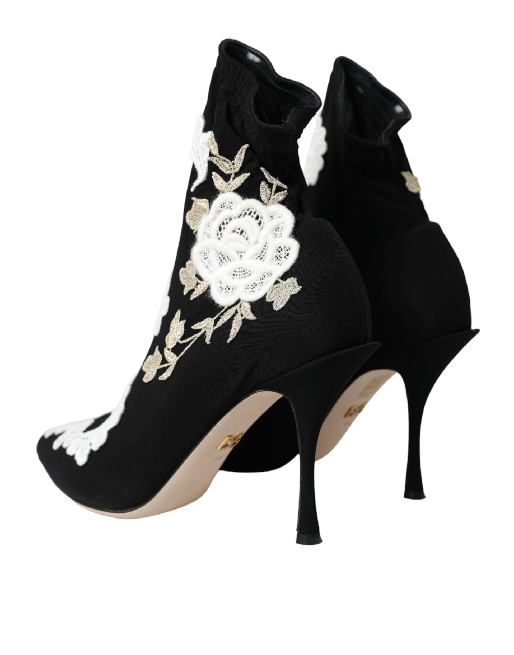 Dolce & Gabbana Black White Embroidery Slip On Boots Shoes