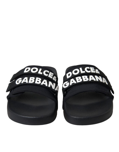 Dolce & Gabbana Black Logo Beachwear Flats Sandals Shoes