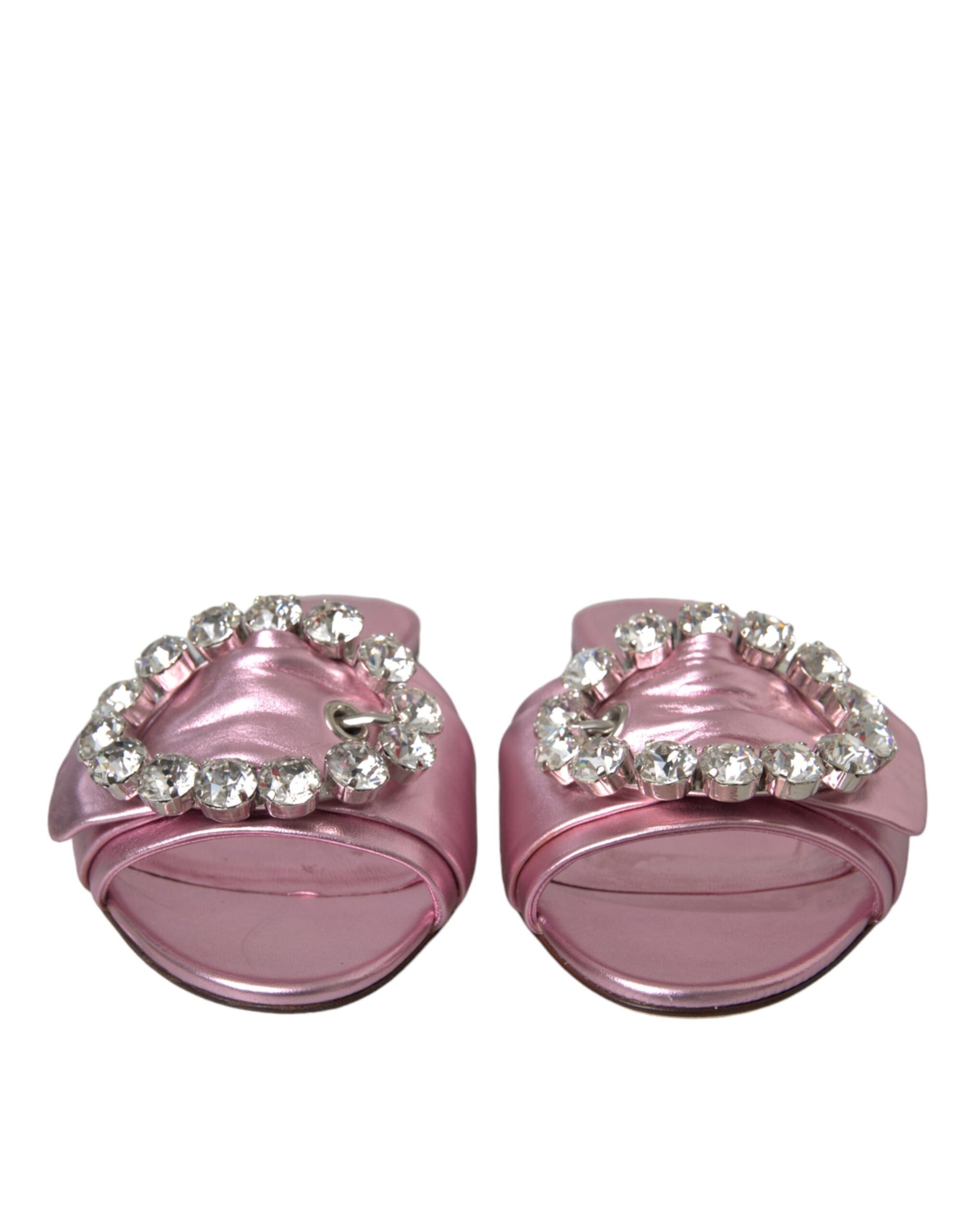 Dolce & Gabbana Pink Crystal Leather Flats Sandals Shoes