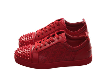 Christian Louboutin Louis Junior Spikes Orlato Red Leather Sneakers