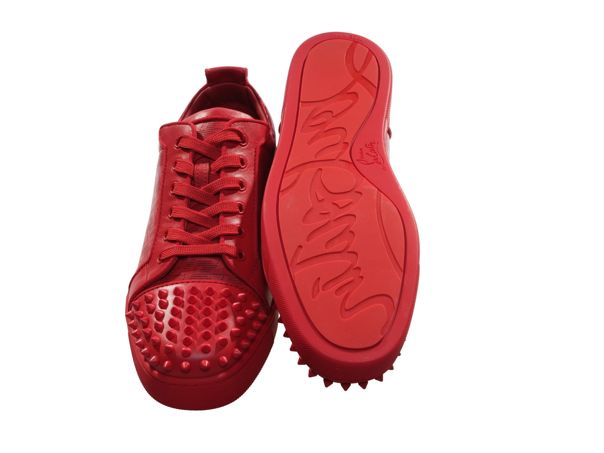 Christian Louboutin Louis Junior Spikes Orlato Red Leather Sneakers