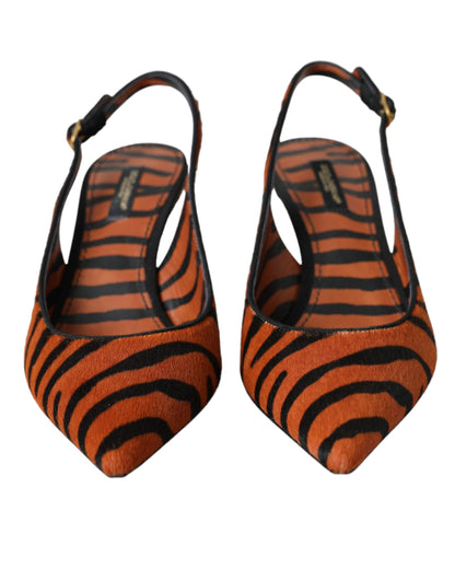 Dolce & Gabbana Black Orange Zebra Leather Slingbacks Shoes