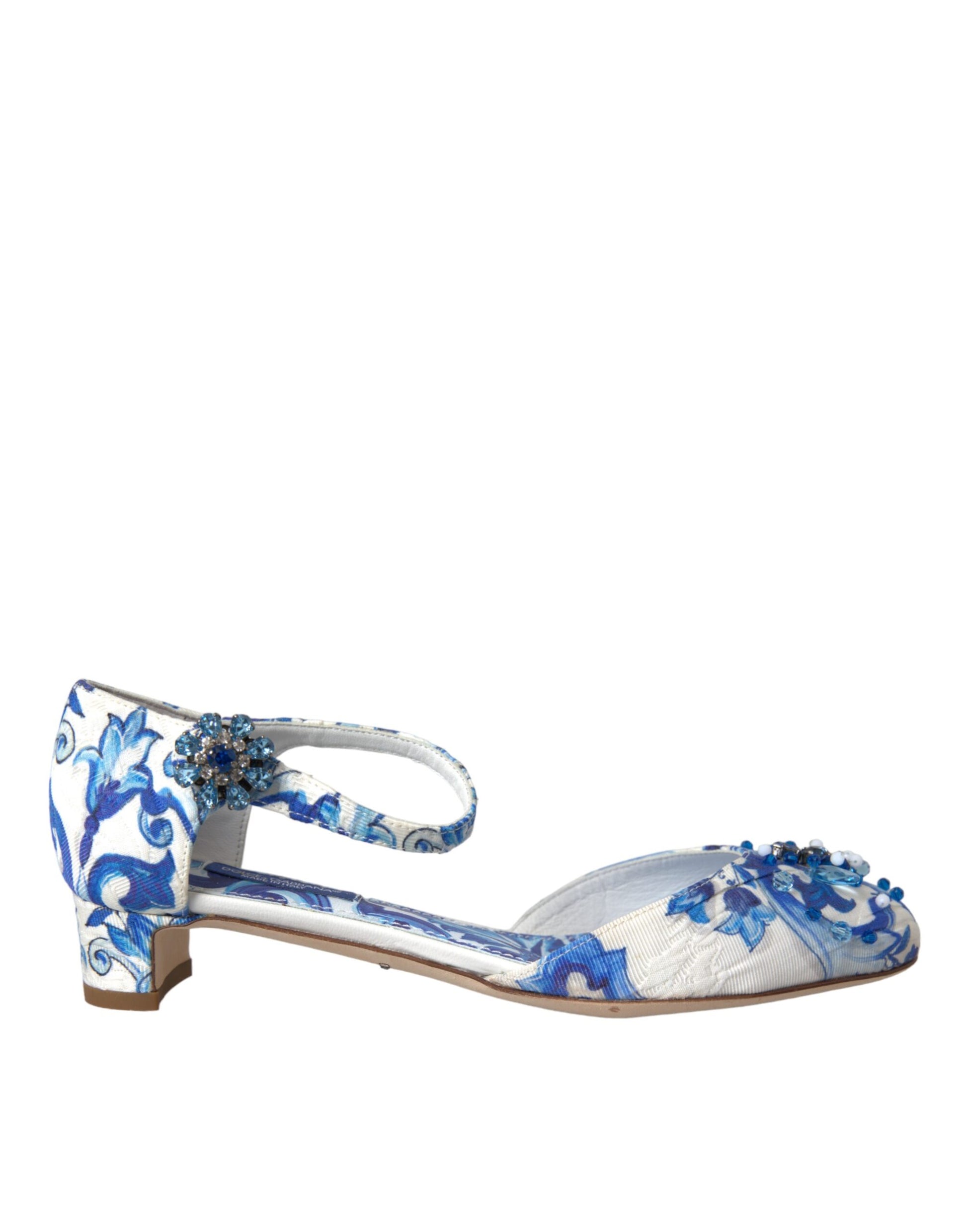 Dolce & Gabbana White Majolica Mary Janes Heels Pumps Shoes