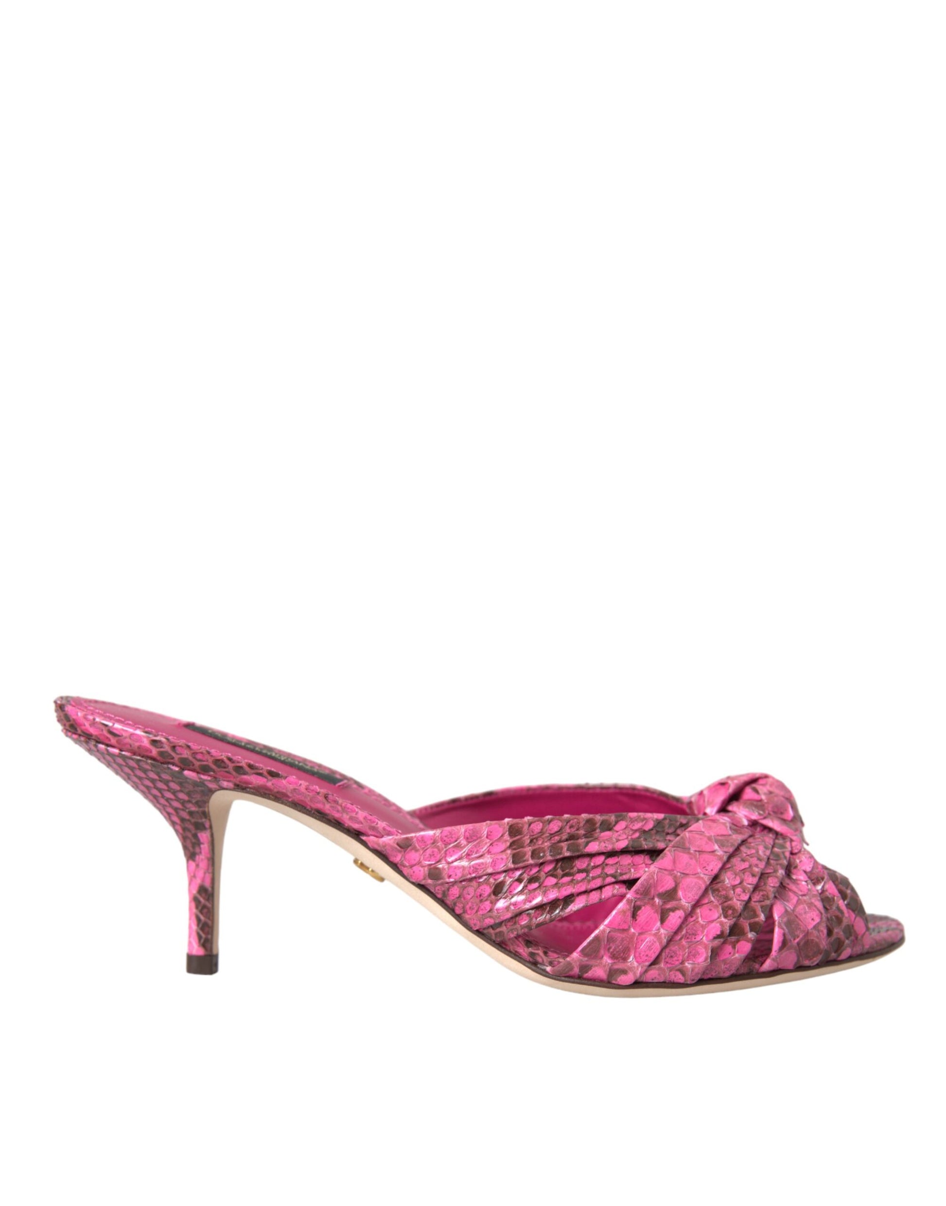 Dolce & Gabbana Pink Exotic Leather Kitten Heels Slides Shoes