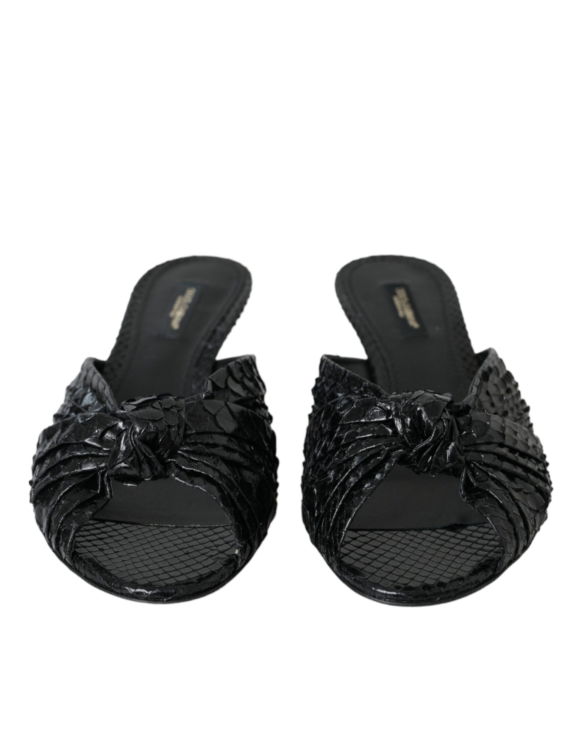 Dolce & Gabbana Black Exotic Leather Heels Slides Shoes