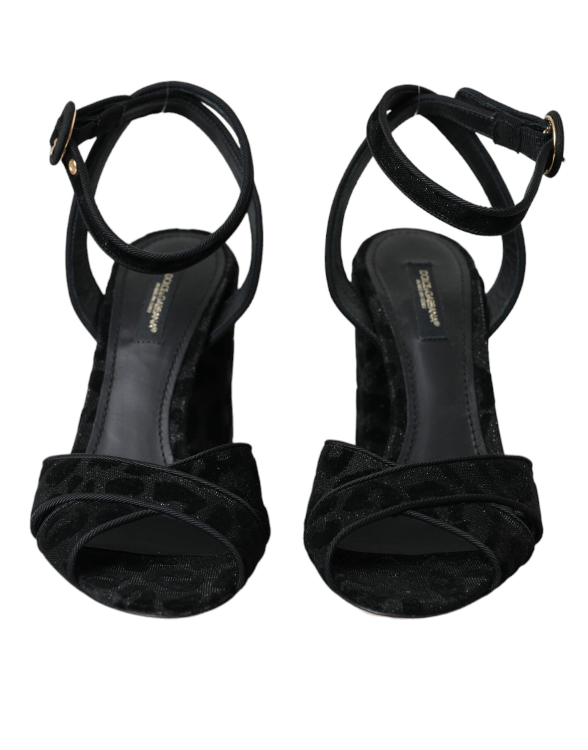 Dolce & Gabbana Black Leopard Suede Heels Sandals Shoes