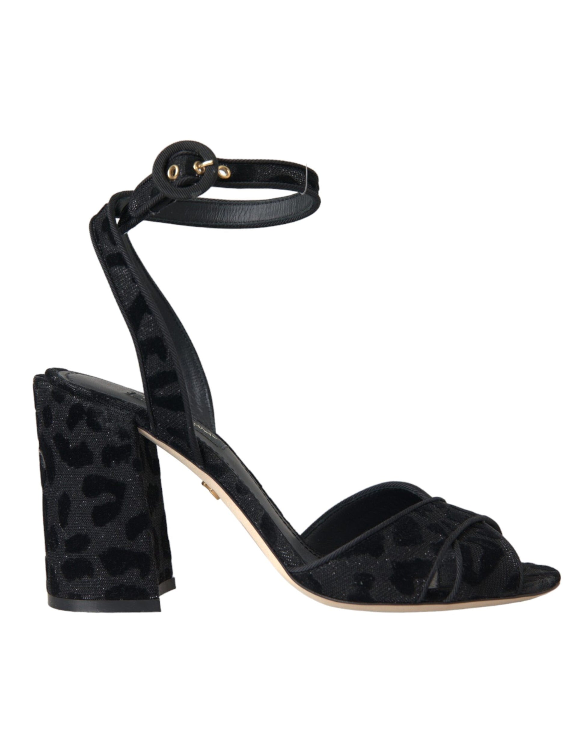 Dolce & Gabbana Black Leopard Suede Heels Sandals Shoes