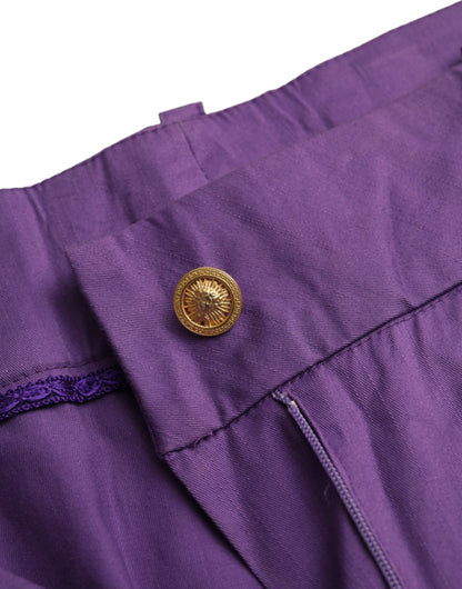 BENCIVENGA Purple Cotton MidWaist Straight Cropped Pants