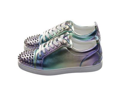 Christian Louboutin Fun Louis Junior Spikes Flat Ombre Laminated Leather Sneakers