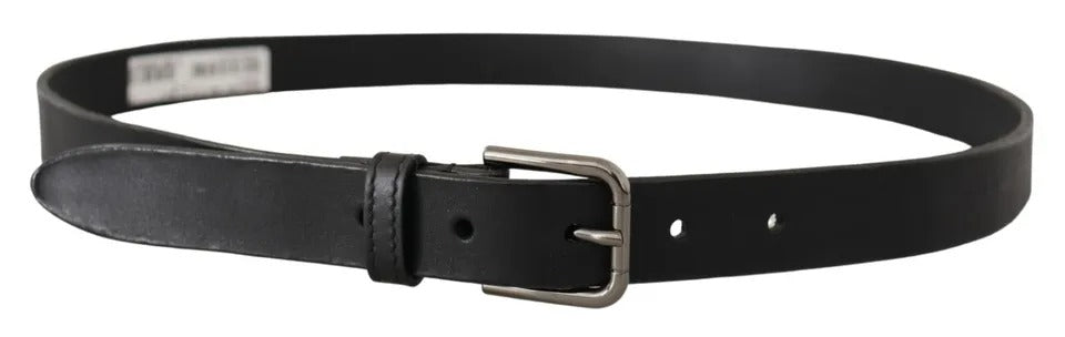 Dolce & Gabbana Black Calf Leather Classic Metal Logo Buckle Belt