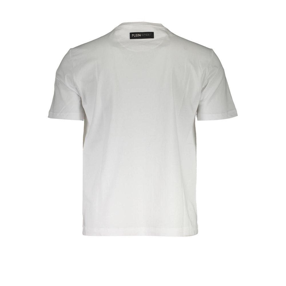 Plein Sport Crisp White Cotton Crew Neck Tee with Print