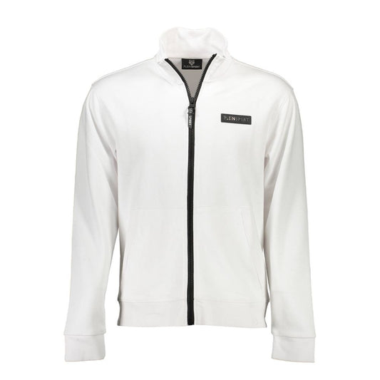 Plein Sport Sleek White Zip Sweatshirt with Contrasting Accents