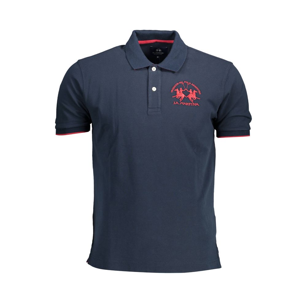 La Martina Blue Cotton Men Polo Shirt