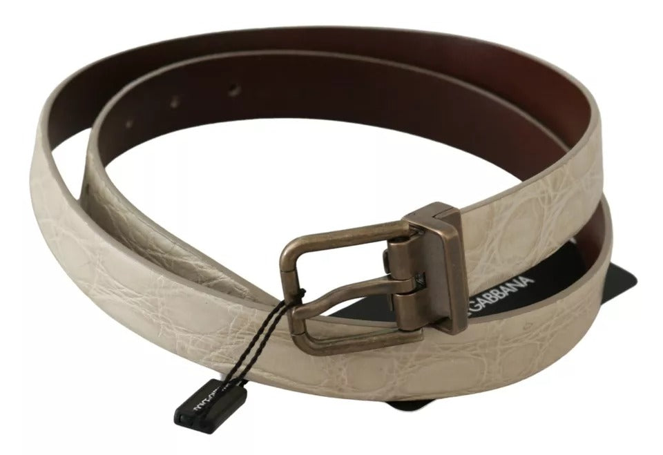 Dolce & Gabbana Cream Beige Gold Buckle Waist Leather Belt