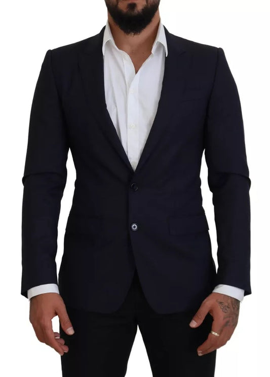 Dolce & Gabbana Blue Wool Slim Fit Formal Coat Men Blazer