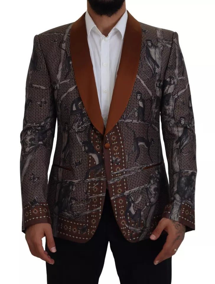 Dolce & Gabbana Bronze Monkey Print Silk Slim Jacket Blazer