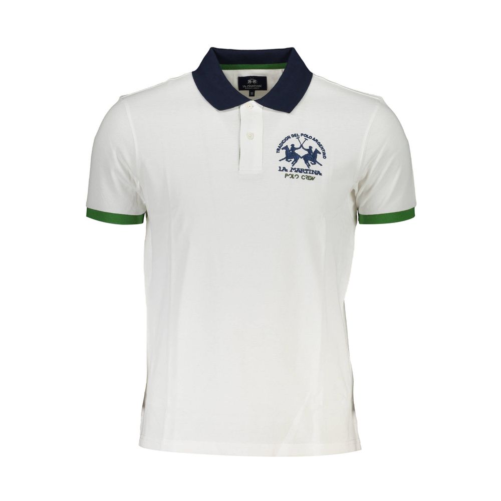 La Martina Elegant White Cotton Polo with Contrasting Accents