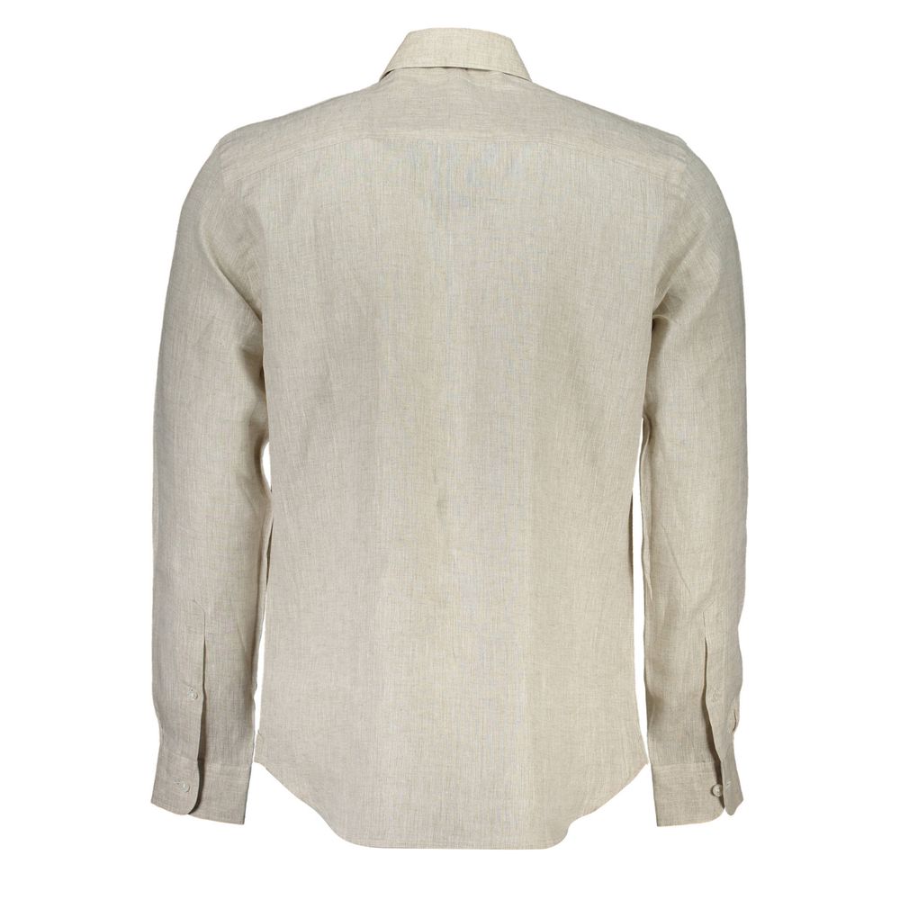 North Sails Beige Linen Italian Collar Shirt with Logo Embroidery