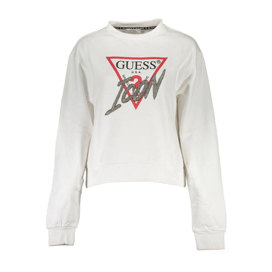 Guess Jeans Chic White Printed Sweatshirt with Rhinestones