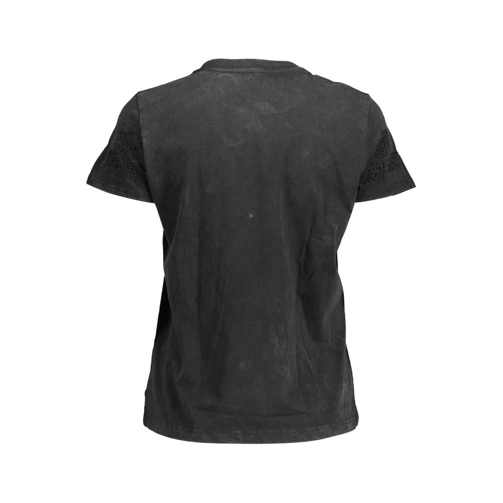 Desigual Chic Black Printed Tee with Unique Embellishments