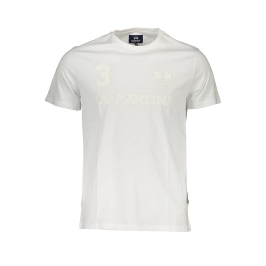 La Martina Elegant White Crew Neck Tee with Logo Print