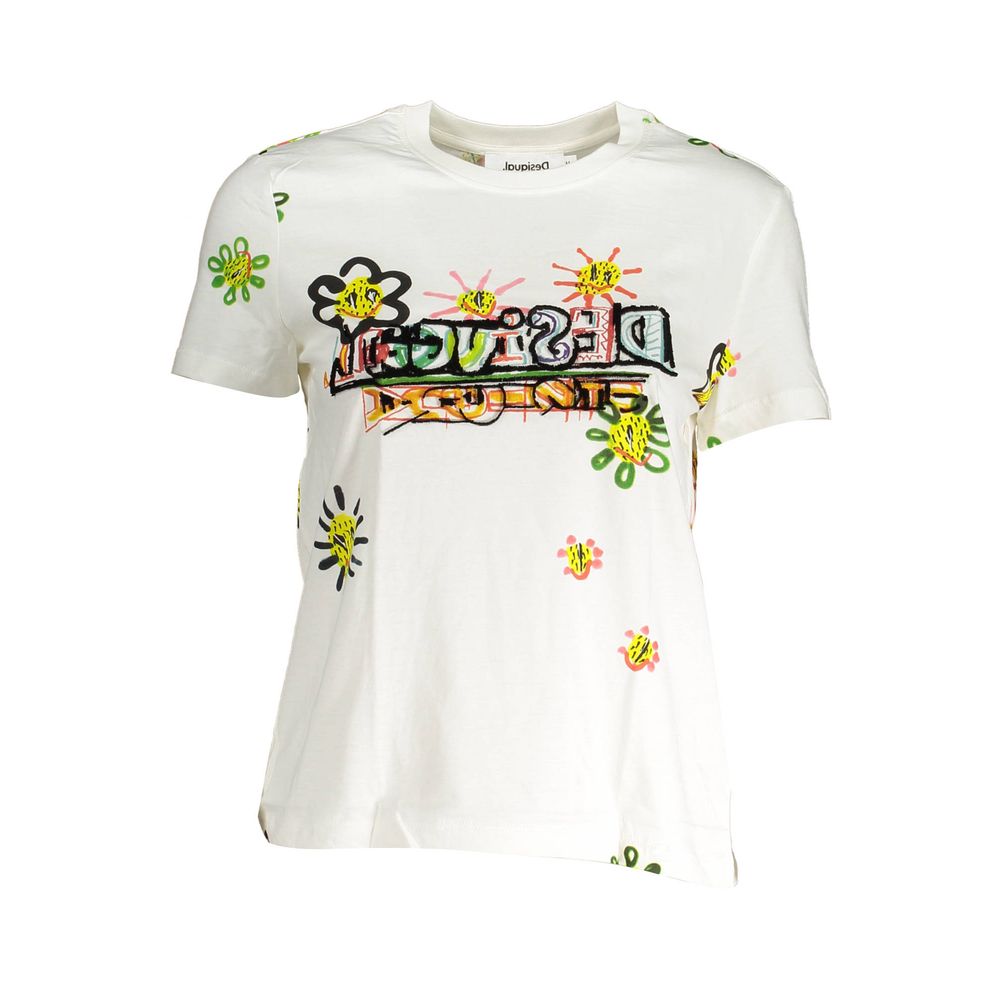 Desigual Chic Printed Round Neck Tee with Contrasting Details