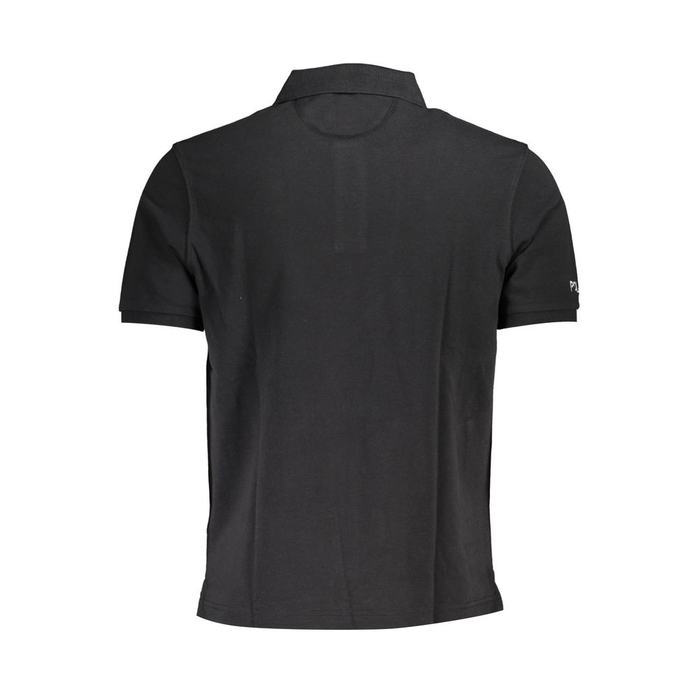 La Martina Sleek Black Cotton Polo Shirt with Embroidery