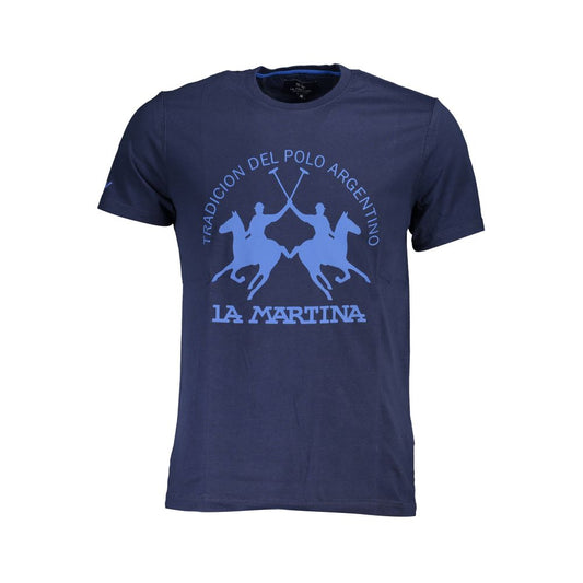 La Martina Elegant Blue Cotton Tee with Chic Print