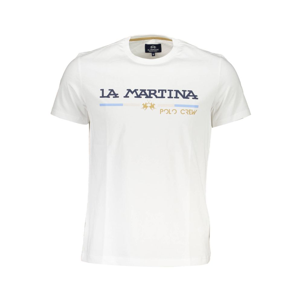 La Martina Elegant White Round Neck Tee with Print