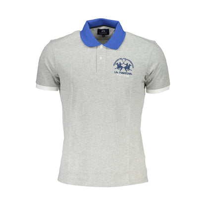 La Martina Elegant Gray Cotton Polo With Contrasting Details